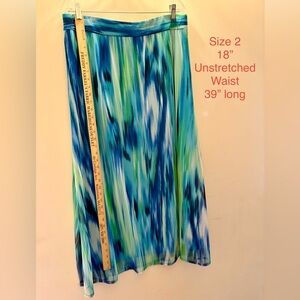 Chico’s Blue Green White Waterfall Maxi Skirt sz 2 Large
